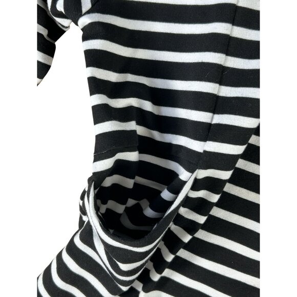 Shannon Passero Black White Striped Cowl Neck Shirt Women's M Tunic Top Pockets - Picture 3 of 8